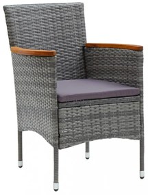 3 részes szürke polyrattan és akácfa bisztrószett