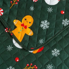 SNOWMAN AND GINGERBREAD ágytakaró, zöld Méret: 170 x 210 cm