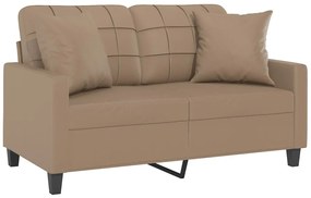 2 személyes cappuccino színű műbőr kanapé díszpárnákkal 120 cm
