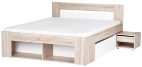 Franciaágy 140 cm Melinne 08 (szonoma tölgy 3D + fehér) (tárolóhellyel és éjjeliszekrényekkel). 1068191