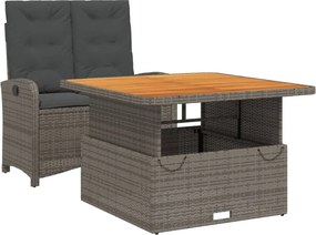vidaXL 2 részes szürke polyrattan kerti étkezőgarnitúra párnákkal