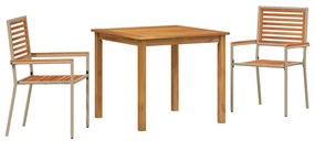 vidaXL Kert étkező szett 3 pcs Bézs Tömör Akácfa