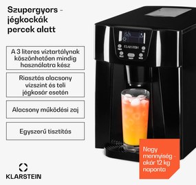 Klarstein Ice Volcano 2G, jégkocka készítő, 12 kg/24 h, jékockagyártó, LED, fekete