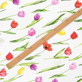 Goldea teflon szövet terítőknek - színes tulipánok 160 cm