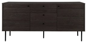 Kyoto komód 3 fiókkal, 2 ajtóval, tölgyfa furnér, füstölt, fekete fém lábakkal, 150x40x74 cm