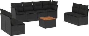 vidaXL 9 részes fekete polyrattan kerti ülőgarnitúra párnákkal
