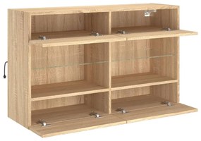 sonoma tölgy színű fali TV-szekrény LED-del 98,5x30x60,5 cm