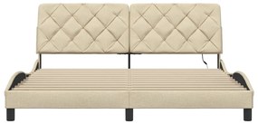 krémszínű szövet ágykeret LED-ekkel matrac nélkül 180 x 200 cm