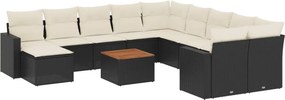 vidaXL 12 részes fekete polyrattan kerti ülőgarnitúra párnákkal