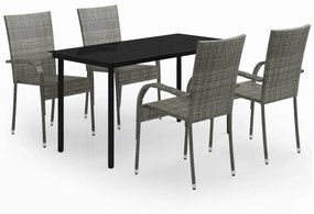 vidaXL 5 részes szürke és fekete kerti étkezőgarnitúra