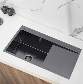 Erga HD, 1 kamrás acél mosogató 780x490x210 mm, bal, grafit, ERG-MLS-HD7849LB