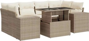 vidaXL 7 részes bézs polyrattan kerti ülőgarnitúra párnákkal