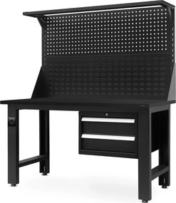 Műhelyasztal perforált táblával, fekete, 1500x1700x750 mm: LOGAN All Black