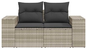 2 személyes világosszürke polyrattan kerti kanapé párnával