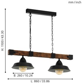 Eglo OLDBURY 44085 függeszték, 2x60W E27