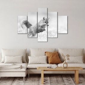 Kép - Ugró róka, fekete-fehér (150x105 cm)