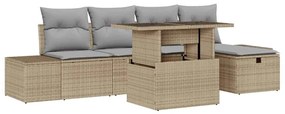 vidaXL Kerti Kanapé Szett 6 pcs Bézs polirattan