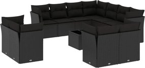 vidaXL 12 részes fekete polyrattan kerti ülőgarnitúra párnákkal