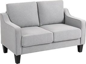 HOMCOM 2-Fős Szövet Kanapé Karfával, Vastag Párnázással és 2 Párnával, Modern 2-Fős Loveseat Fa Kerettel Nappaliba, Pihenőre és Hálószobába, Világos S