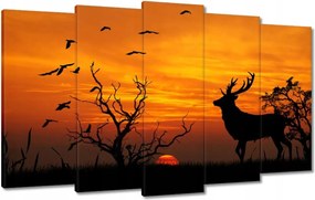 Vászonkép 100x60 Szarvas és naplemente