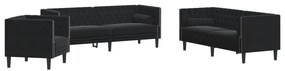 3 részes fekete bársony Chesterfield kanapészett párnákkal