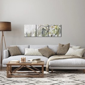 Kép - Fehér virágok, vintage (órával) (90x30 cm)