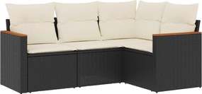 vidaXL 4 részes fekete polyrattan kerti ülőgarnitúra párnákkal