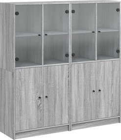 vidaXL szürke sonoma szerelt fa könyvespolc ajtókkal 136x37x142 cm