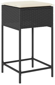 vidaXL 3 részes fekete polyrattan kerti bárszett párnával