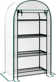 Outsunny 4-Tiers PE Kertiház Polcokkal, Erkélyház, Megerősített 130 g/m² Vászon, Acél Váz, Felhúzható Cipzáras Ajtó, Zöldségek, Növények és Virágok Sz