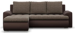 Tokio sarokkanapé, 2 ágyneműtartóval, fonott + műbőr, baloldali, barna