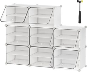 Cipőtartó, 8 rekeszes, ajtókkal, 32 pár cipőhöz, acélkeret, műanyag panel, fehér