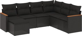vidaXL 7 részes fekete polyrattan kerti ülőgarnitúra párnával
