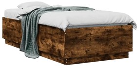 füstös tölgy színű szerelt fa ágykeret LED-del 75x190 cm