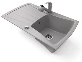 Gránit mosogatótálca NERO Venezia + kihúzható zuhanyfejes Shower csaptelep + dugókiemelő (szürke)