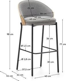 Szürke-natúr színű bárszék (ülésmagasság 77 cm) Eamy – Kave Home