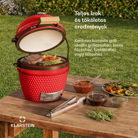 Klarstein kamado grillsütő, Princesize, kerámia, 11", füstölés, BBQ, lassú sütés, piros