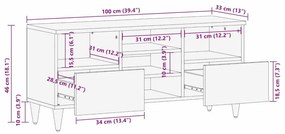 TV szekrény Fekete és Arany 100 x 33 x 46 cm tömör mangófa