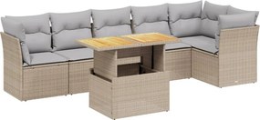vidaXL 7 részes bézs polyrattan kerti ülőgarnitúra párnákkal