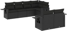 vidaXL 7 részes fekete polyrattan kerti ülőgarnitúra párnával