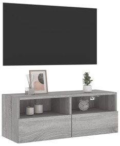 szürke sonoma színű szerelt fa fali TV-szekrény 80 x 30 x 30 cm