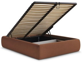 Narancssárga kárpitozott ágyneműtartós-ágytámla nélkül franciaágy ágyráccsal 160x200 cm Inera – Bobochic Paris