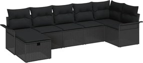 vidaXL Kerti Kanapé Szett párnával tárolóval 7 pcs Fekete Poli rattan