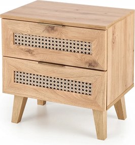 Boho stílusú éjjeliszekrény Borneo SN-1 Halmar artisan tölgy, rattan