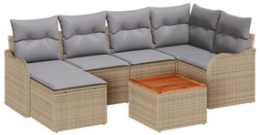 7 Darabos Kerti Kanapé Szett Párnákkal Bézs Poli Rattan Acacia, 2-Személyes Kerti Kanapé Párnákkal Bézs Poli Rattan