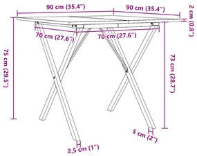 tömör fenyőfa és öntöttvas étkezőasztal X-vázzal 90x90x75 cm