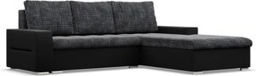 Toronto sarokkanapé, 2 ágyneműtartóval, fonott + műbőr, jobboldali, szürke - fekete
