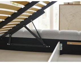 Világosszürke kárpitozott ágyneműtartós franciaágy ágyráccsal 160x200 cm Mont Blanc – Bobochic Paris