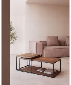 Barna dohányzóasztal szett diófa dekoros asztallappal, 2 db-os 50x100 cm Yoana – Kave Home