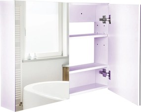 HOMCOM Fürdőszobai Szekrény Tükörrel 2 Ajtós Szekrény 3 Belső Polccal Modern Stílusban 80x15x60 cm Világos Lila | Aosom